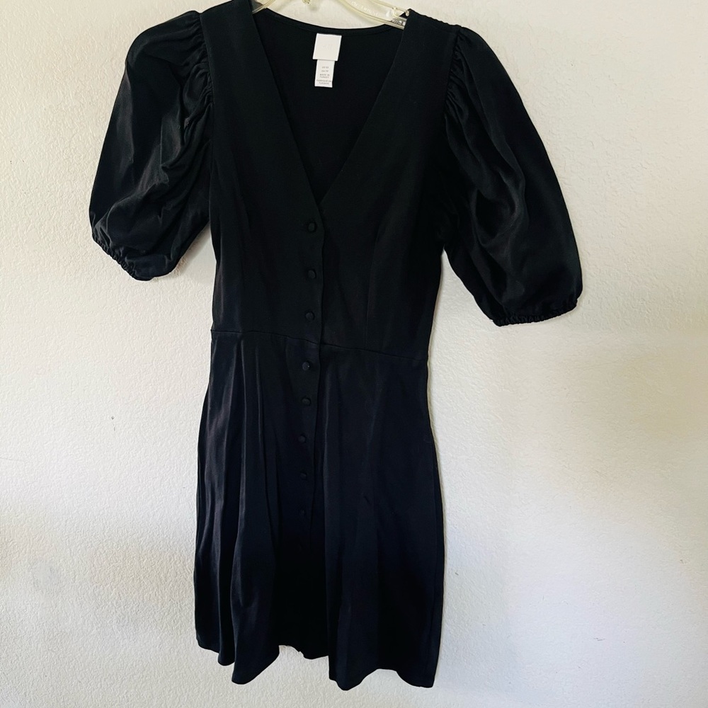 H&M Black Puff-Sleeve Mini Dress